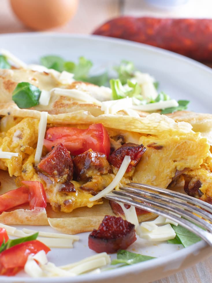 Chorizo and emmental pancakes